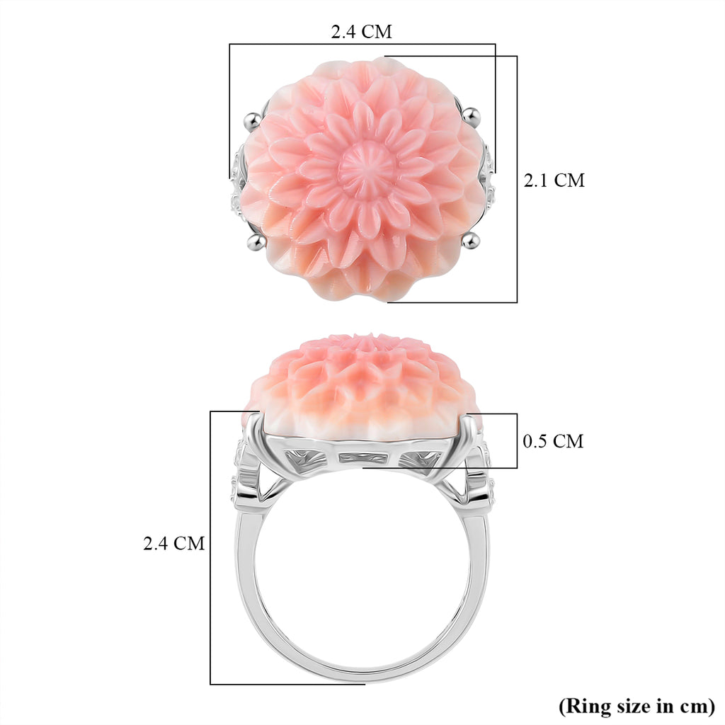 Queen Conch Shell & White Zircon Ring in Rhodium Overlay Sterling Silver 20.80 Ct._8245044_4
