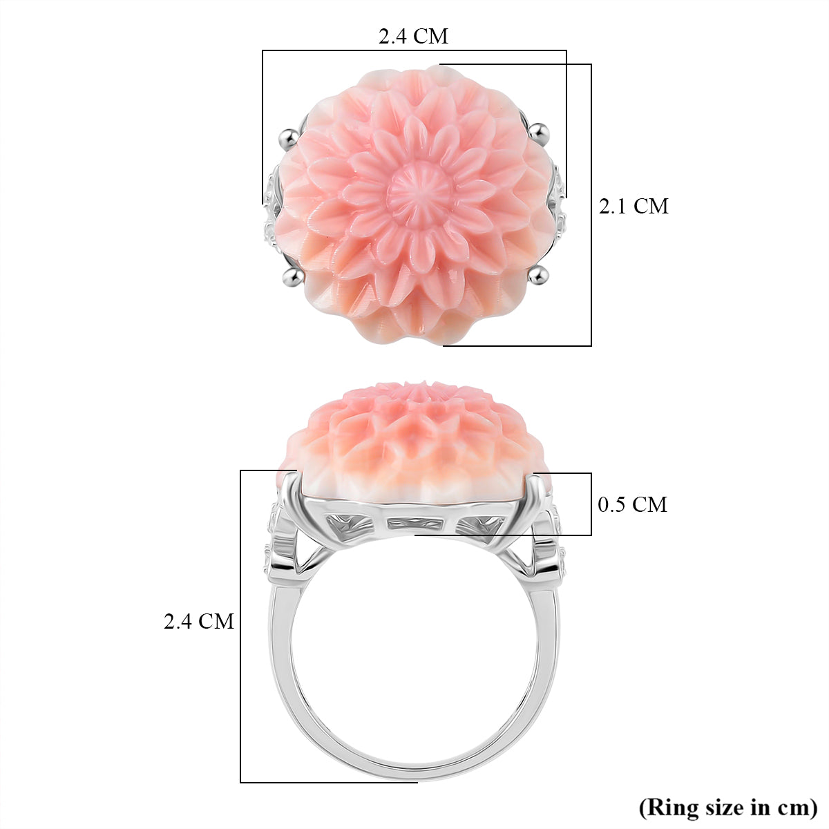 Queen Conch Shell &amp; White Zircon Ring in Rhodium Overlay Sterling Silver 20.80 Ct. 8245044 5