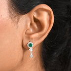Lab Grown Emerald & White Zircon Dangling Earring in Rhodium Overlay Sterling Silver_8245058_2