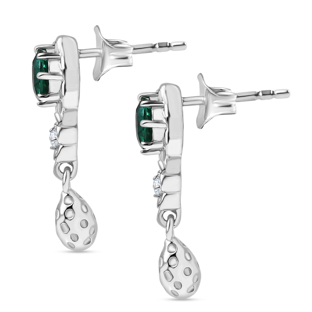 Lab Grown Emerald & White Zircon Dangling Earring in Rhodium Overlay Sterling Silver_8245058_3
