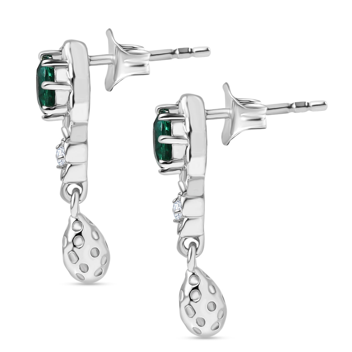 D'joy Lab Grown Emerald, White Zircon Floral Dangle Earring in Rhodium Overlay Sterling Silver 8245058 4