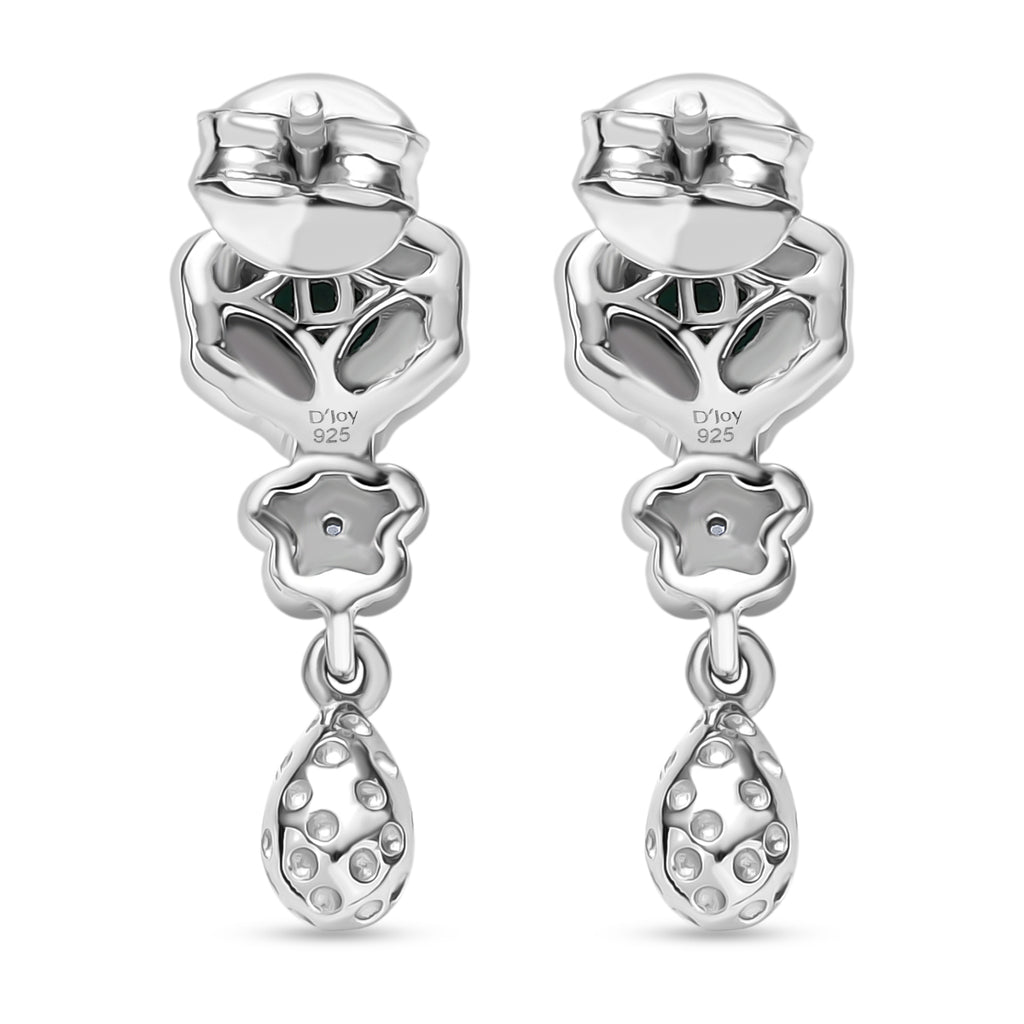 Lab Grown Emerald & White Zircon Dangling Earring in Rhodium Overlay Sterling Silver_8245058_4