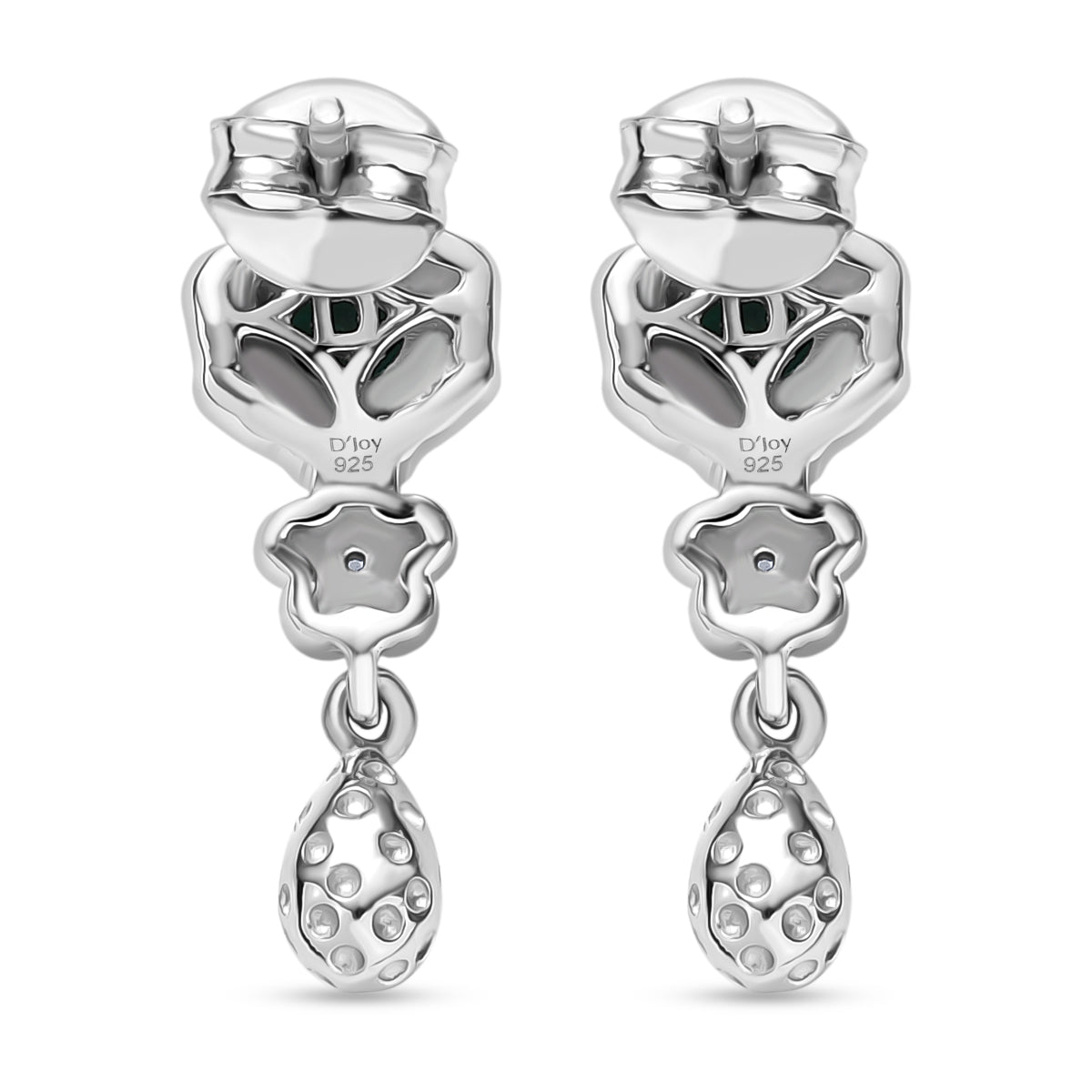 D'joy Lab Grown Emerald, White Zircon Floral Dangle Earring in Rhodium Overlay Sterling Silver 8245058 5