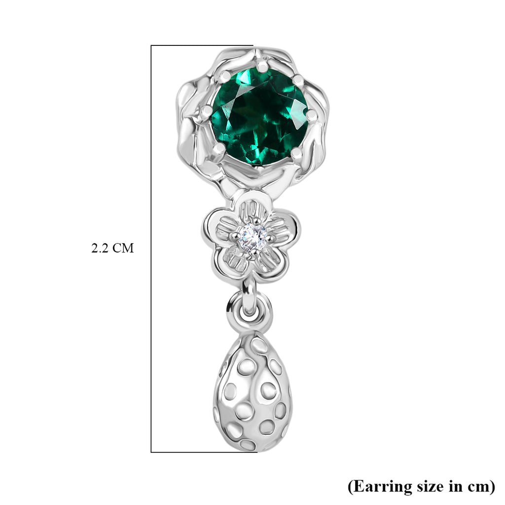 Lab Grown Emerald & White Zircon Dangling Earring in Rhodium Overlay Sterling Silver_8245058_5