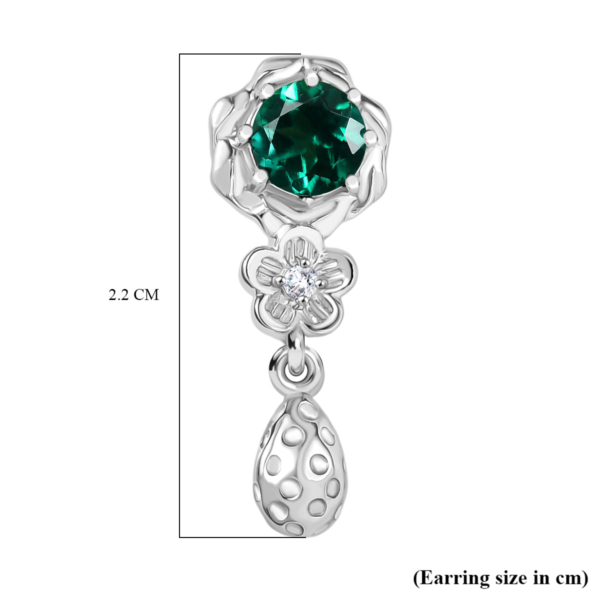 D'joy Lab Grown Emerald, White Zircon Floral Dangle Earring in Rhodium Overlay Sterling Silver 8245058 6