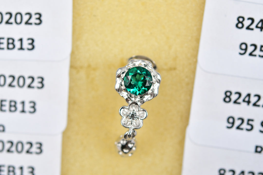 Lab Grown Emerald & White Zircon Dangling Earring in Rhodium Overlay Sterling Silver_8245058_8