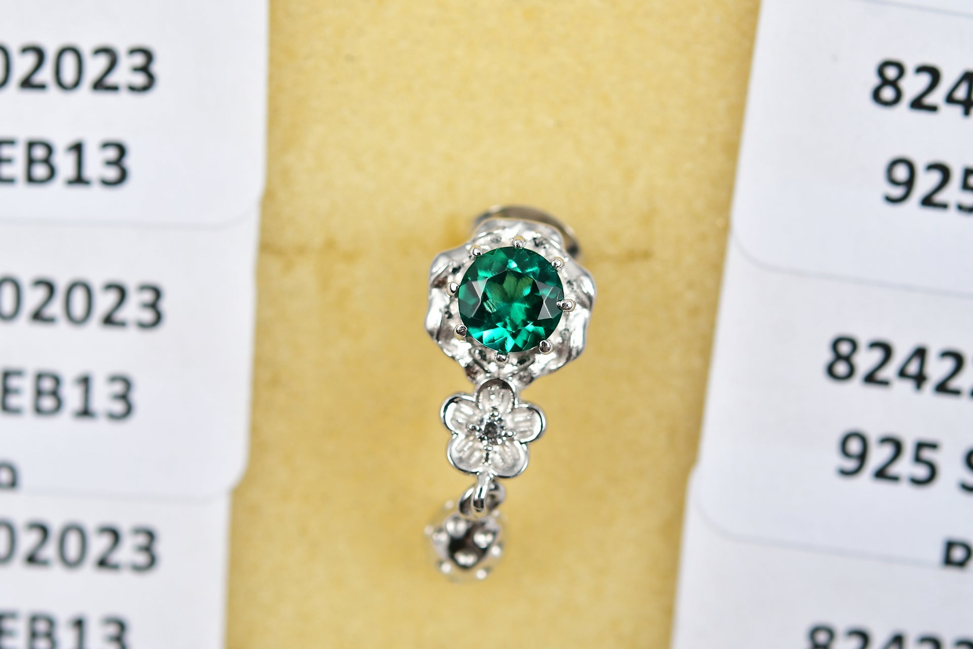 D'joy Lab Grown Emerald, White Zircon Floral Dangle Earring in Rhodium Overlay Sterling Silver 8245058 7