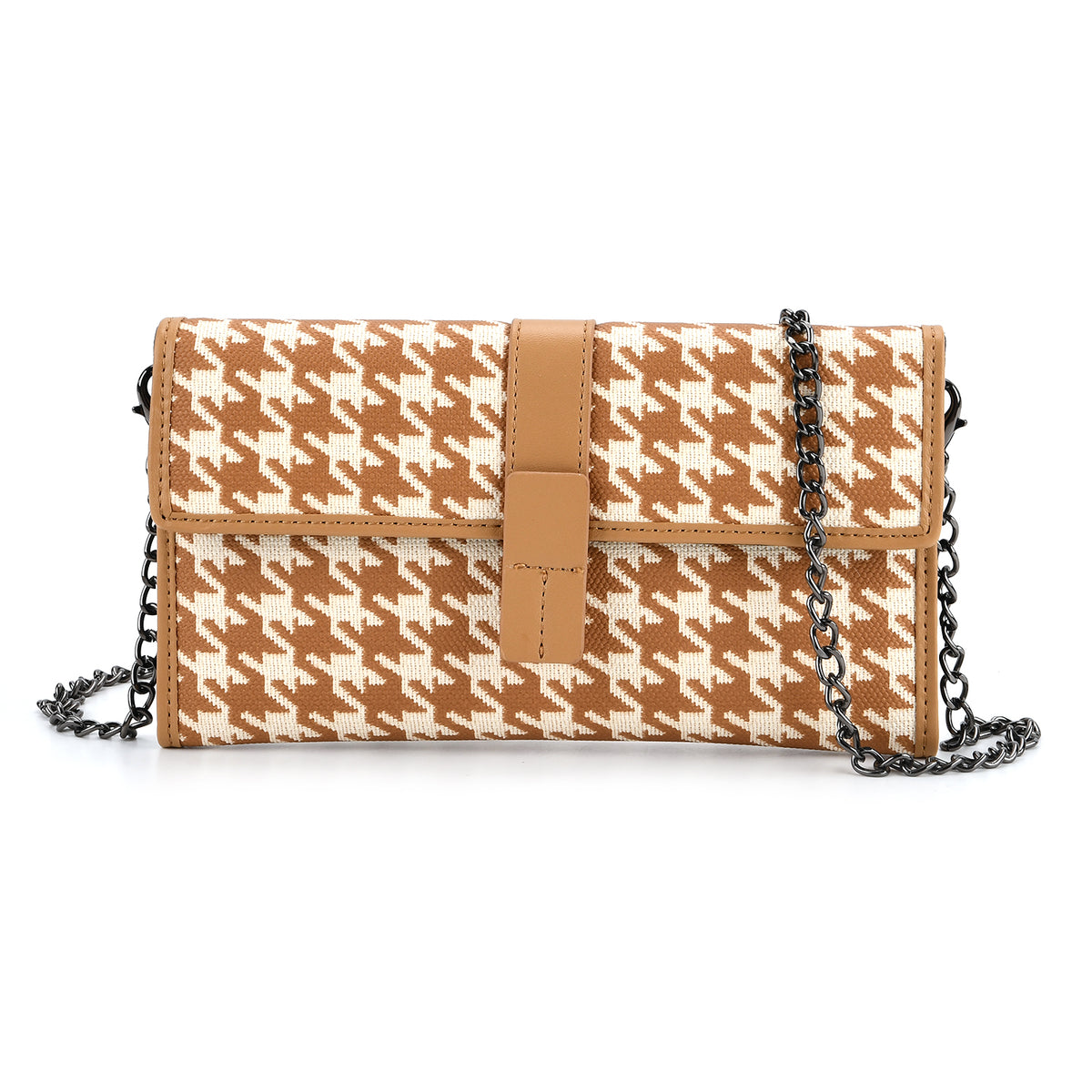 La Marey Genuine Leather Checkered Pattern RFID Crossbody Wallet - Dark Beige V32525205 0