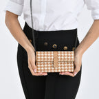 La Marey Genuine Leather Checkered Pattern RFID Crossbody Wallet - Dark Beige_8245115_3