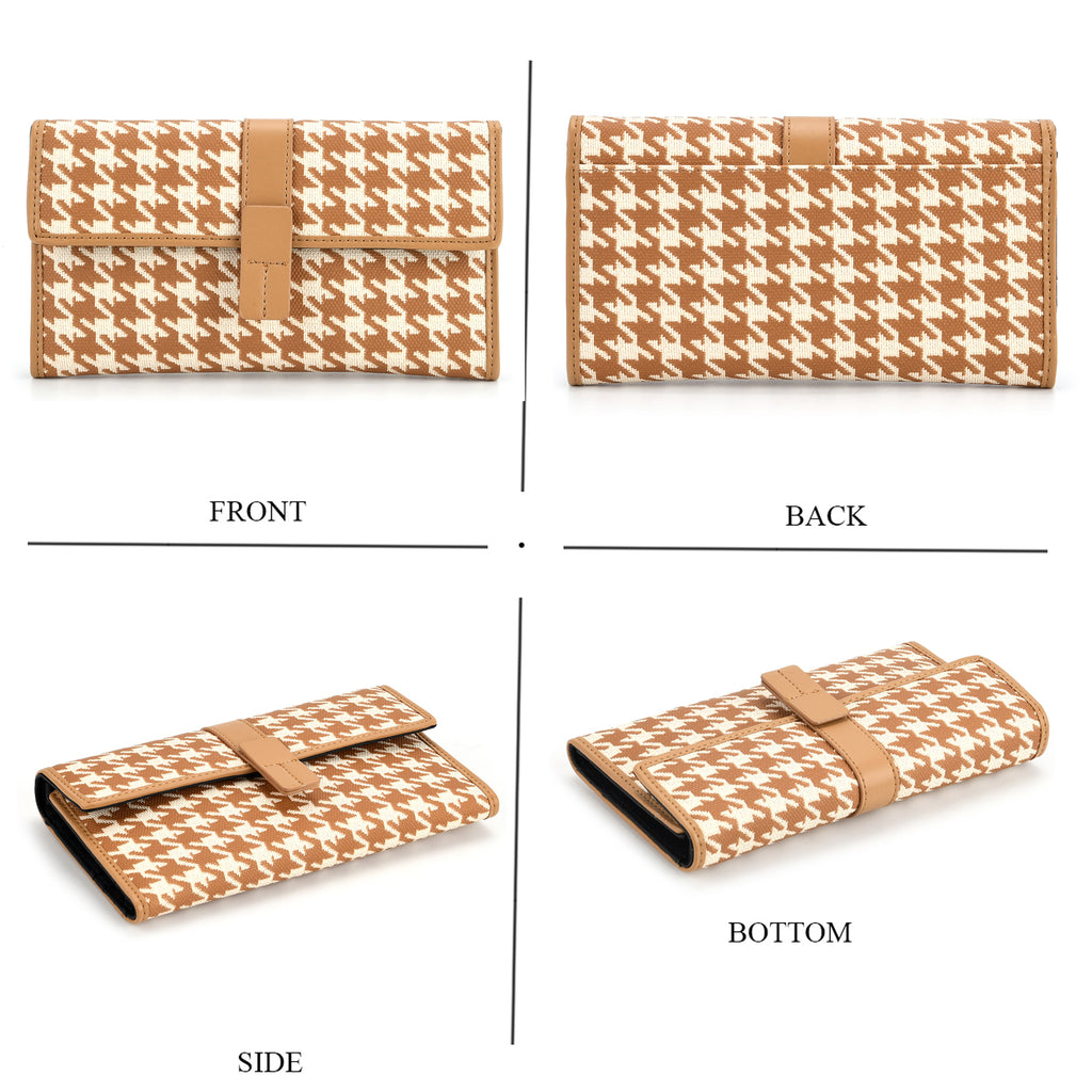 La Marey Genuine Leather Checkered Pattern RFID Crossbody Wallet - Dark Beige_8245115_4