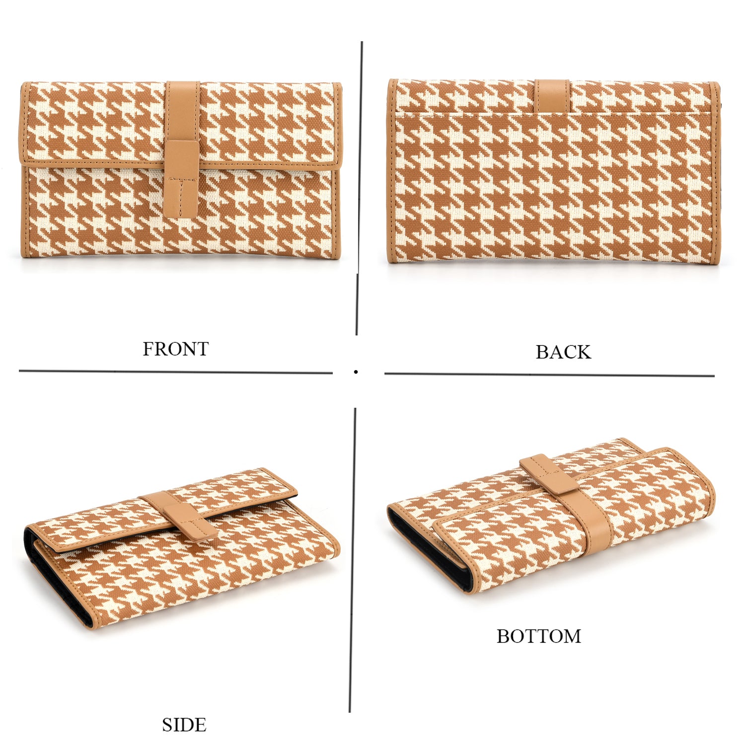 La Marey Genuine Leather Checkered Pattern RFID Crossbody Wallet - Dark Beige V32525205 5