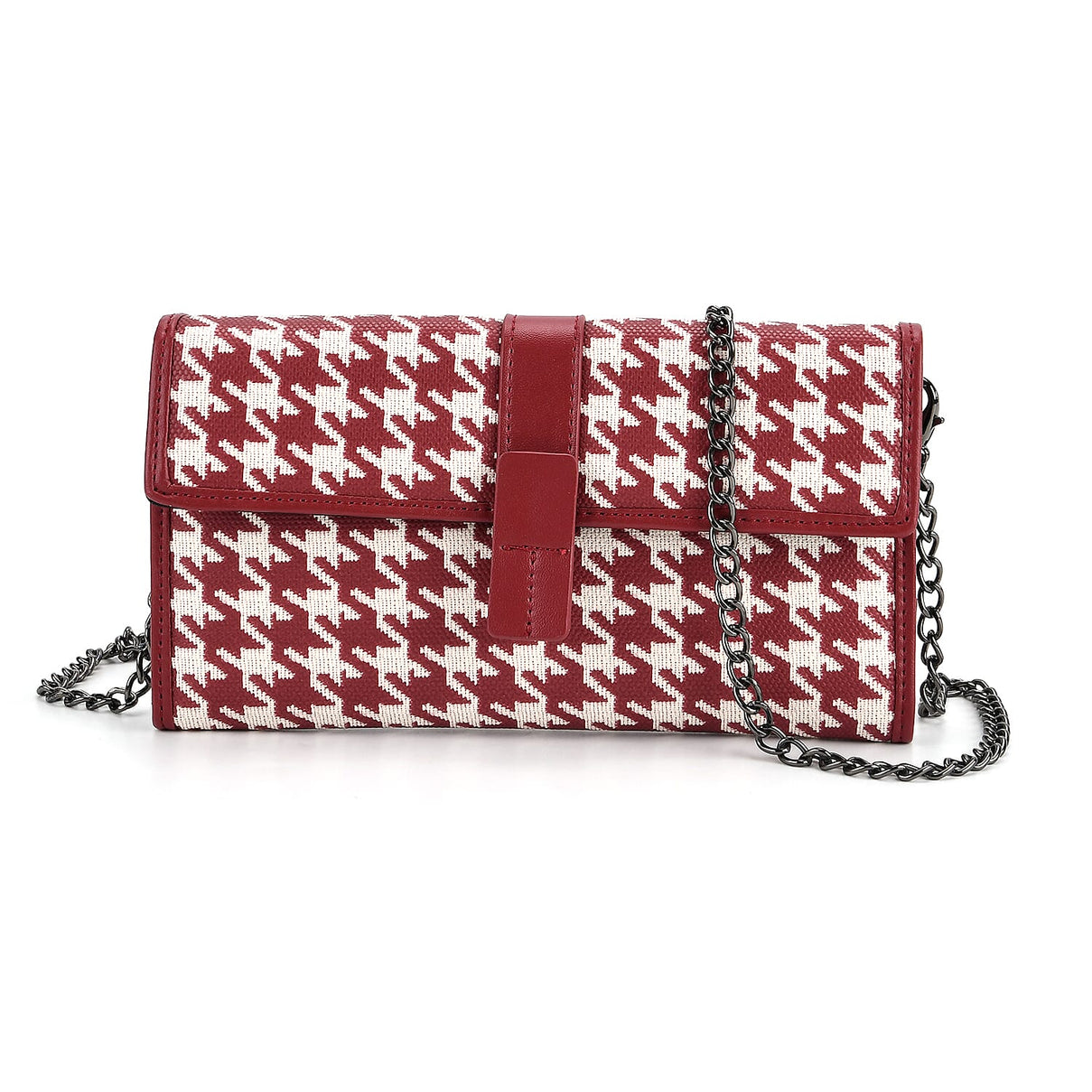 La Marey Genuine Leather Checkered Pattern RFID Crossbody Wallet - Red V32525011 0