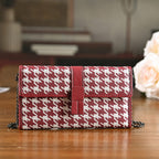 La Marey Genuine Leather Checkered Pattern RFID Crossbody Wallet - Red_8245116_1