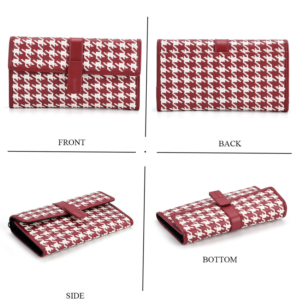 La Marey Genuine Leather Checkered Pattern RFID Crossbody Wallet - Red_8245116_4