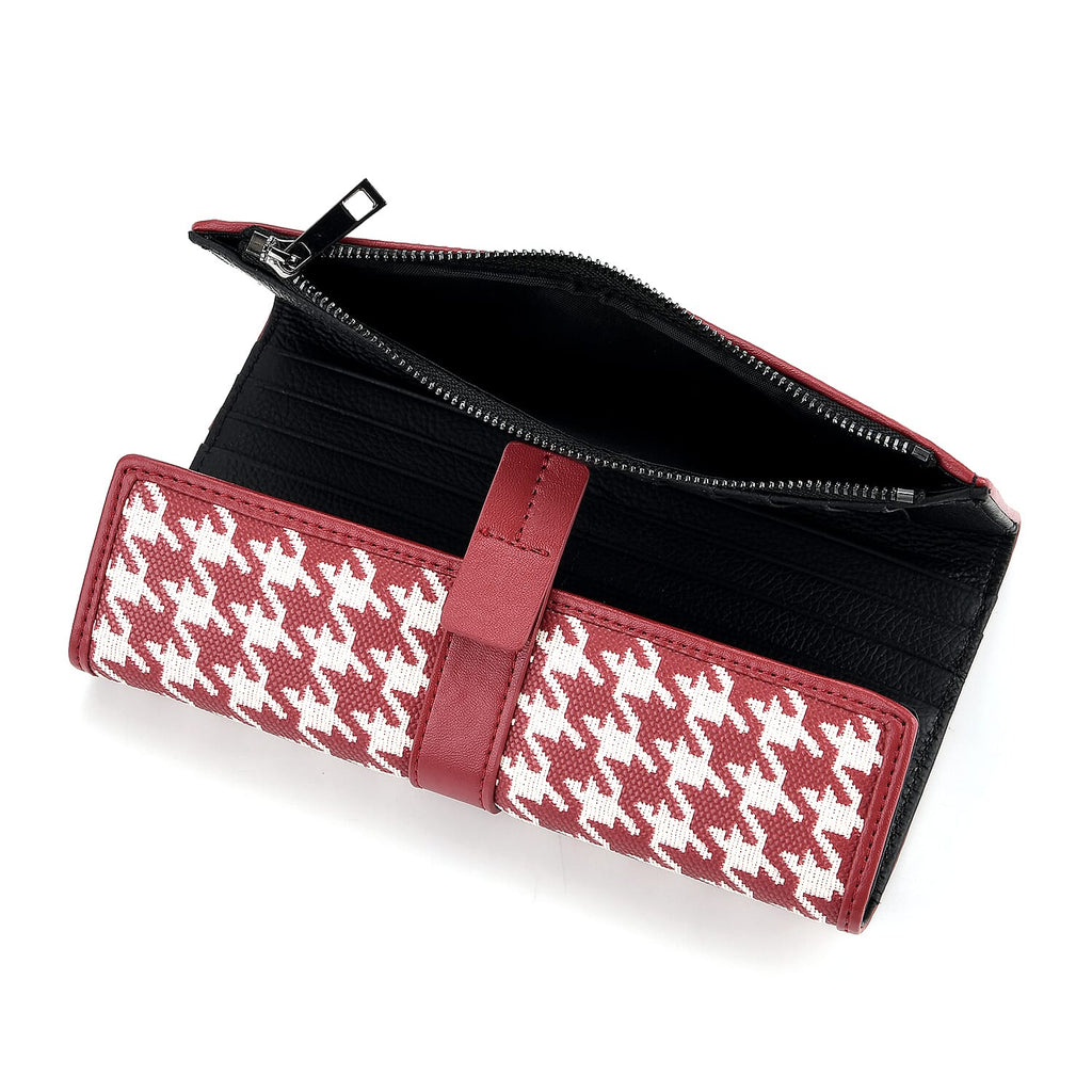 La Marey Genuine Leather Checkered Pattern RFID Crossbody Wallet - Red_8245116_6