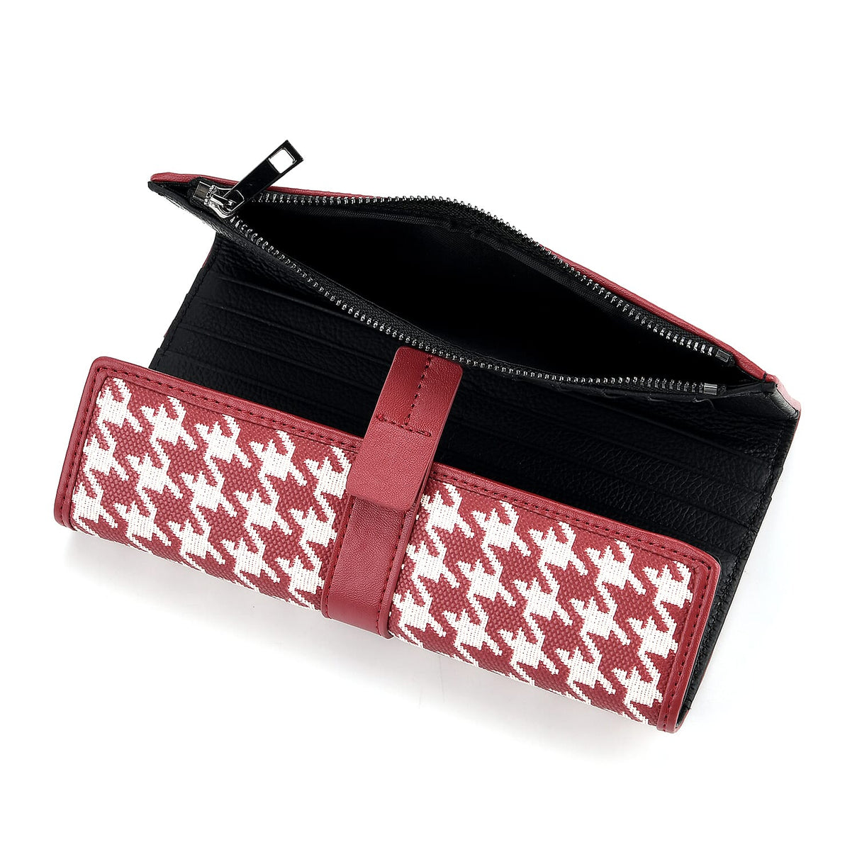La Marey Genuine Leather Checkered Pattern RFID Crossbody Wallet - Red V32525011 7