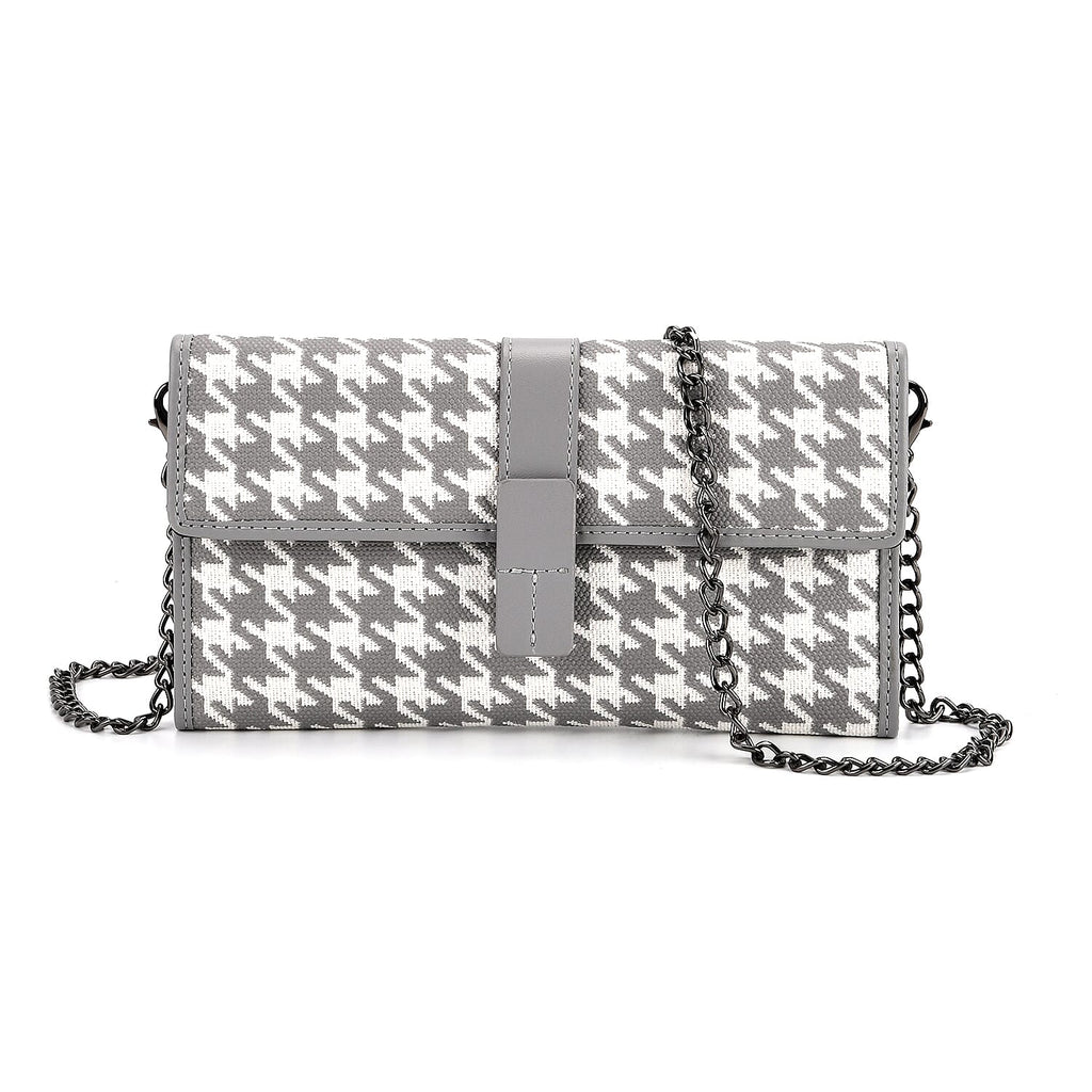 La Marey Genuine Leather Checkered Pattern RFID Crossbody Wallet - Grey_8245118