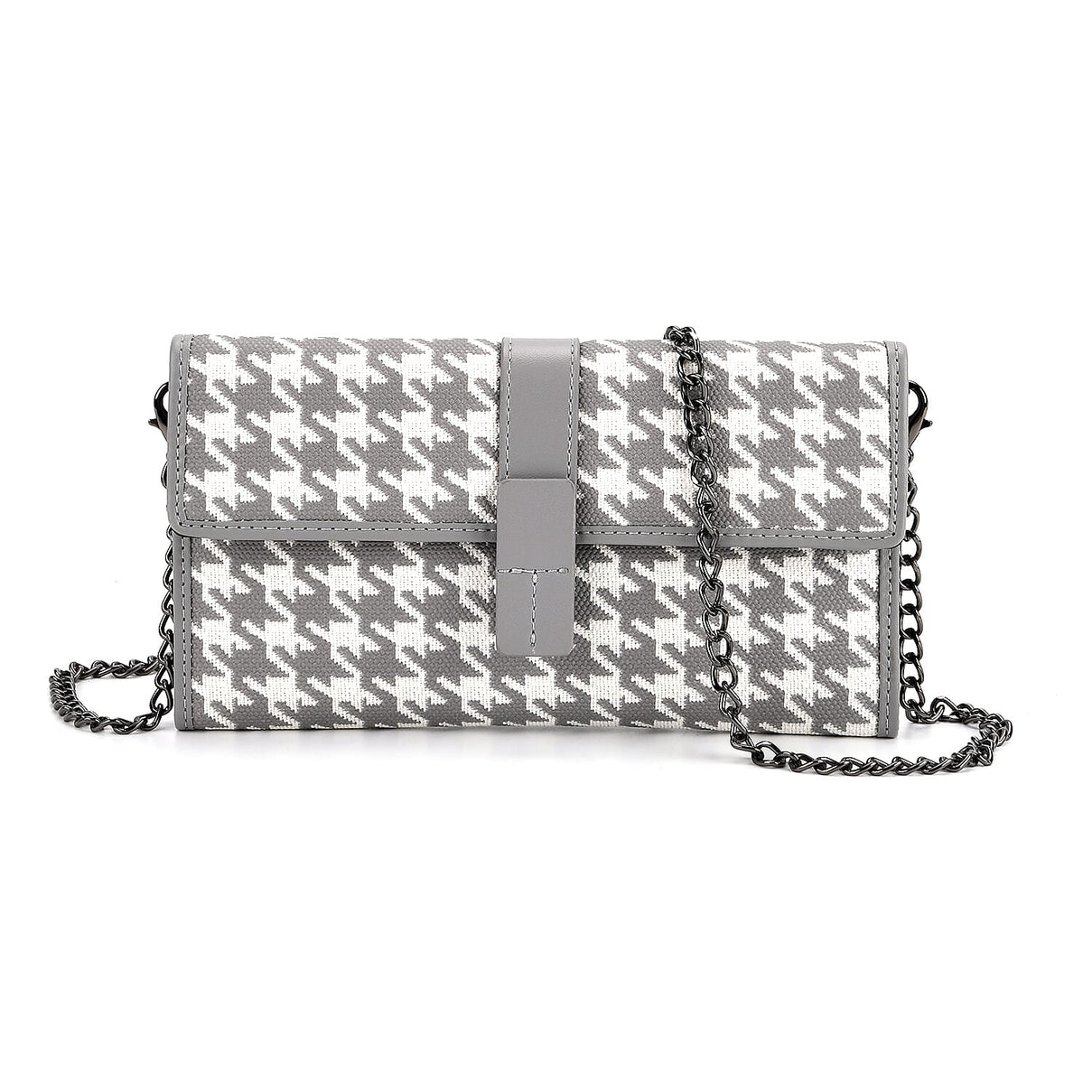 La Marey Genuine Leather Checkered Pattern RFID Crossbody Wallet - Grey V32524240 0
