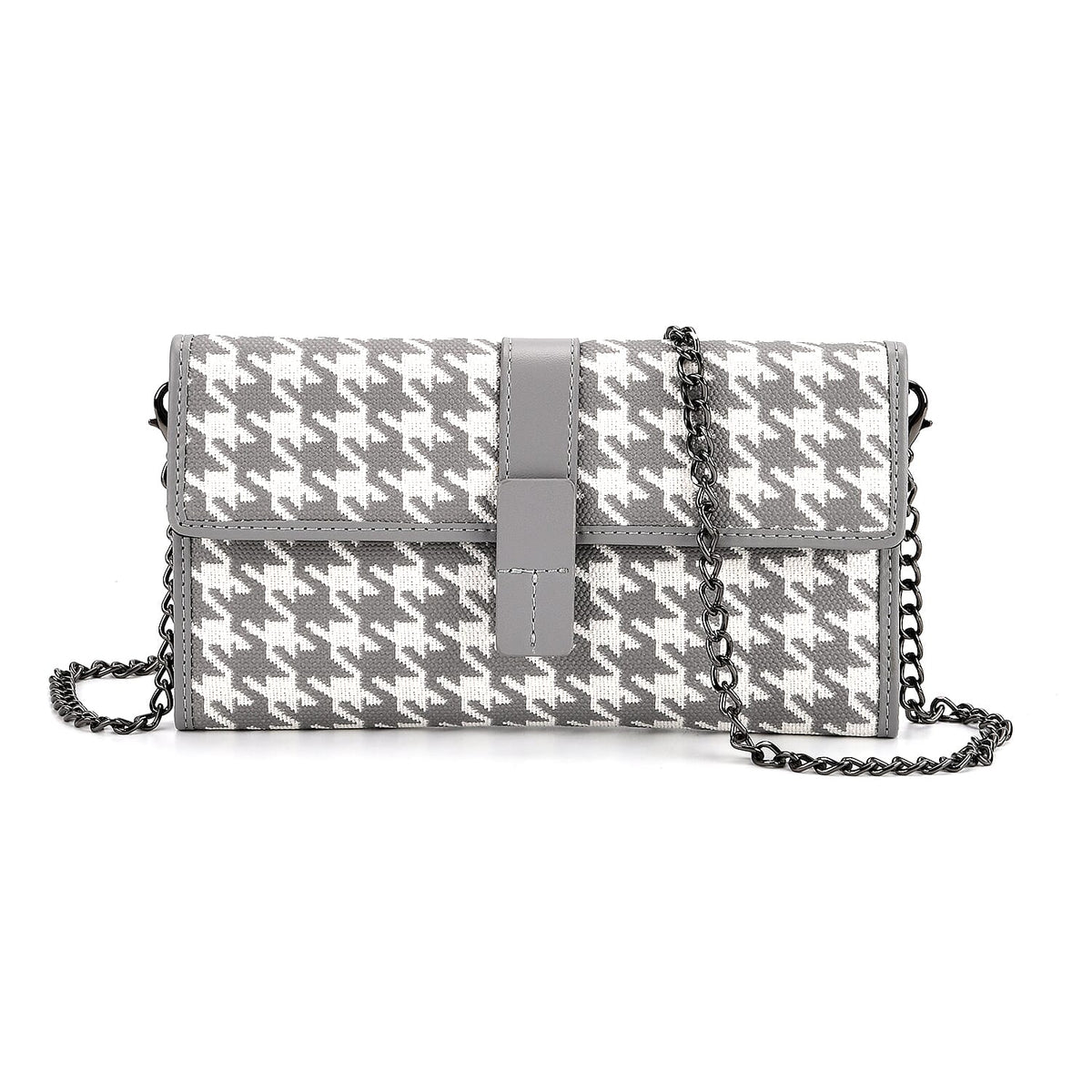 La Marey Genuine Leather Checkered Pattern RFID Crossbody Wallet - Grey V32524240 0
