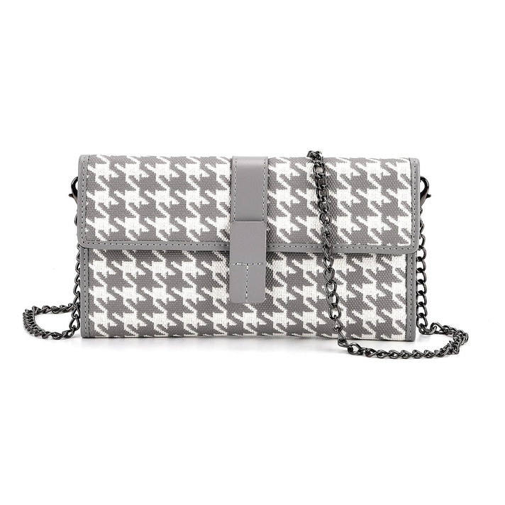 La Marey Genuine Leather Checkered Pattern RFID Crossbody Wallet - Grey 8245118 1