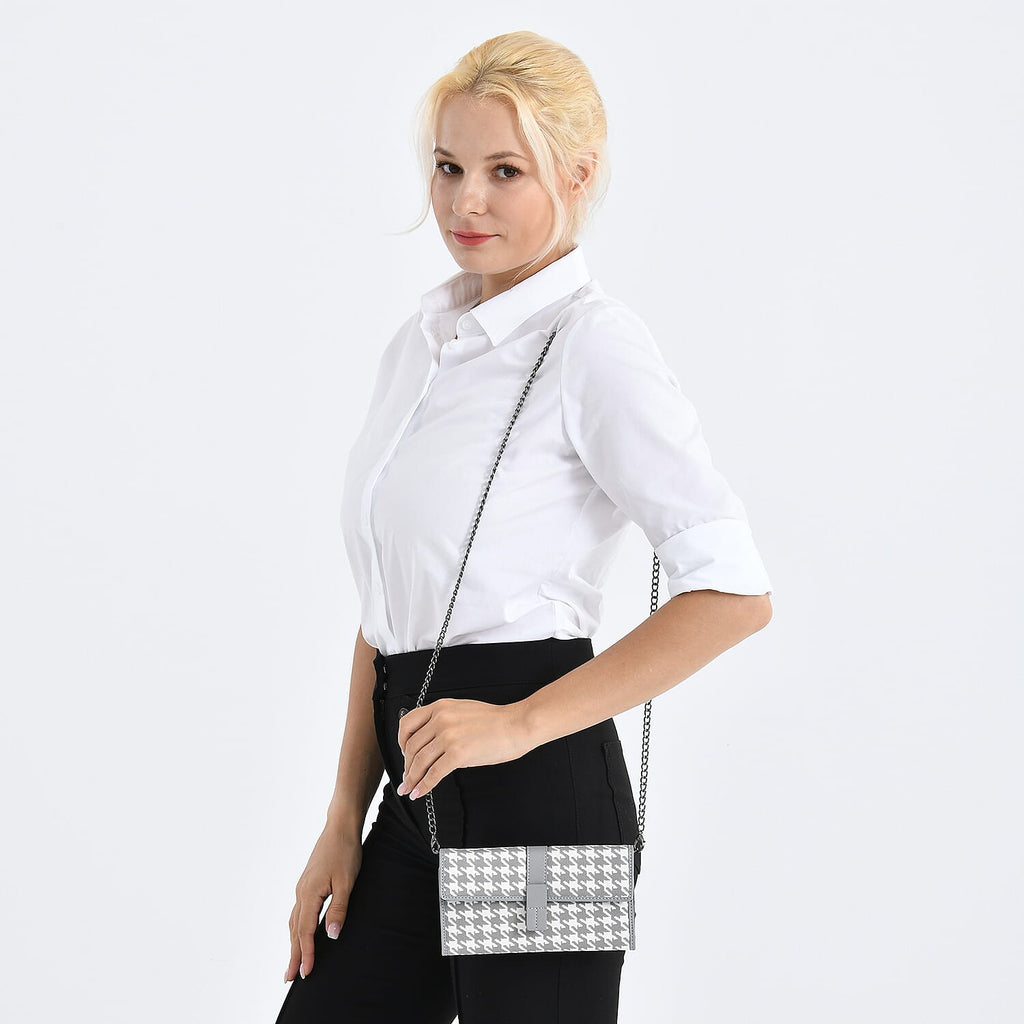 La Marey Genuine Leather Checkered Pattern RFID Crossbody Wallet - Grey_8245118_2