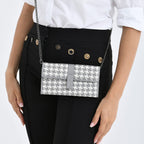 La Marey Genuine Leather Checkered Pattern RFID Crossbody Wallet - Grey_8245118_3