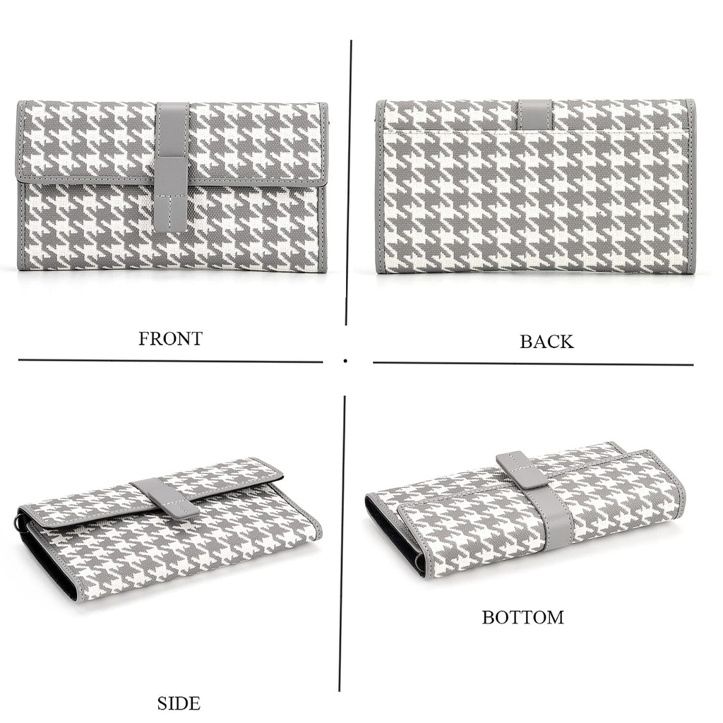 La Marey Genuine Leather Checkered Pattern RFID Crossbody Wallet - Grey_8245118_4