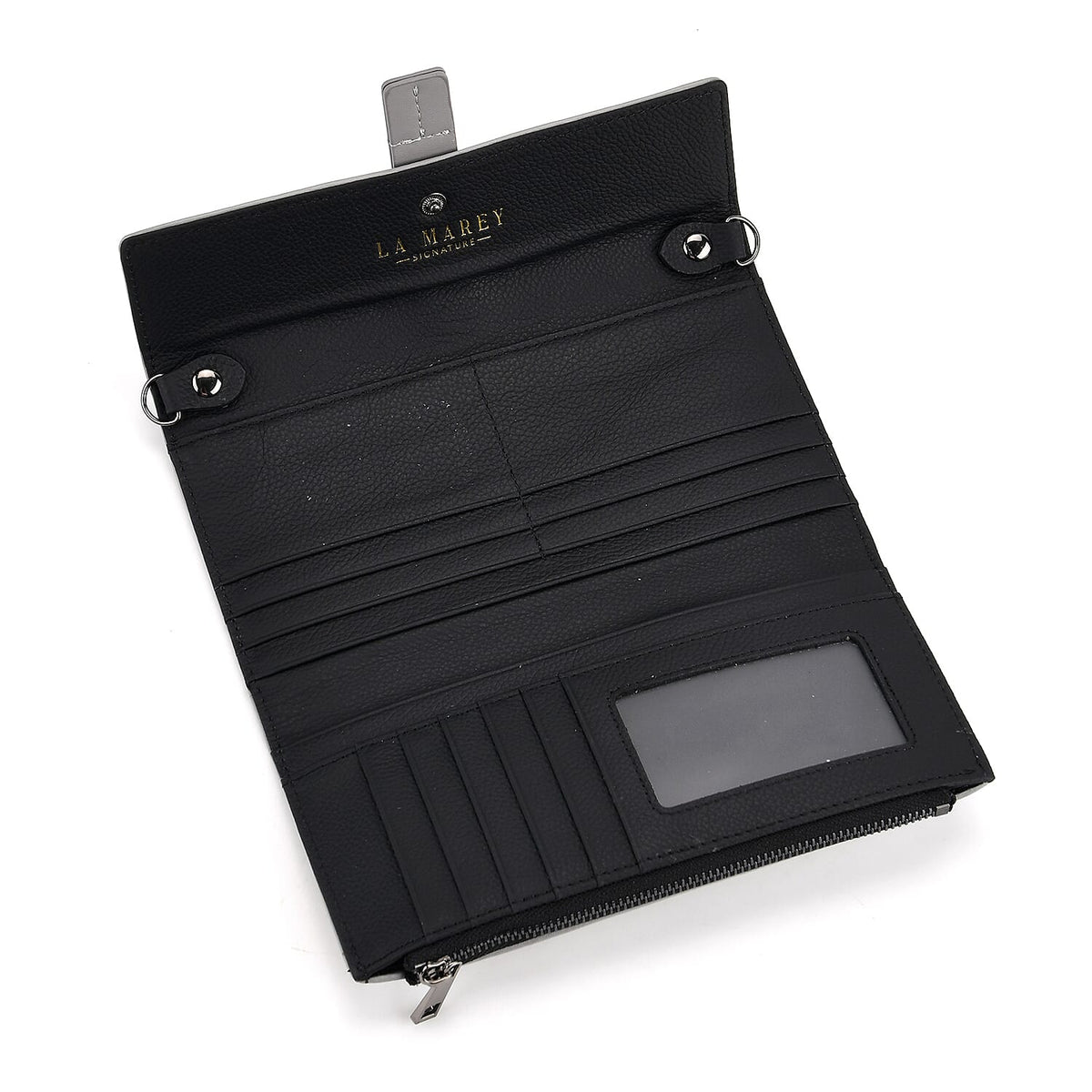 La Marey Genuine Leather Checkered Pattern RFID Crossbody Wallet - Grey V32524240 6