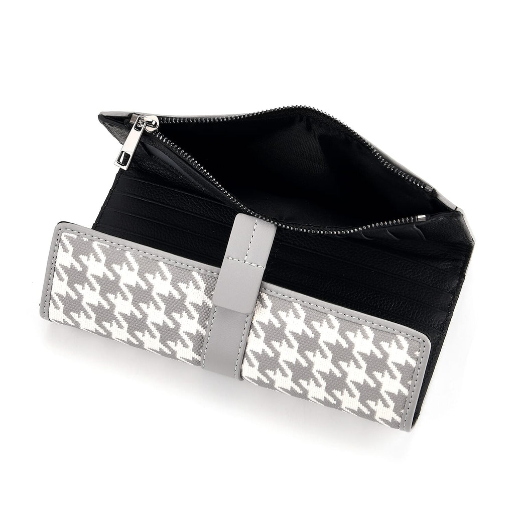 La Marey Genuine Leather Checkered Pattern RFID Crossbody Wallet - Grey_8245118_6