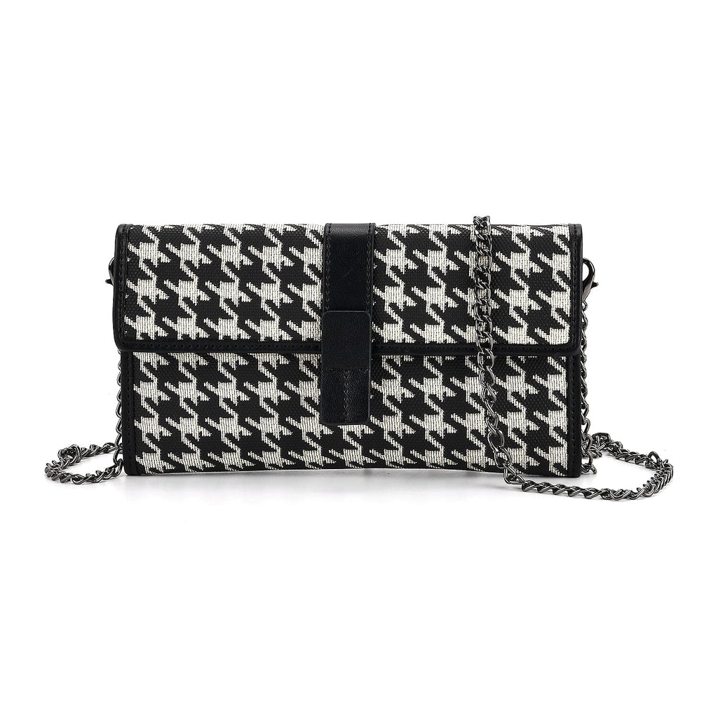 La Marey Genuine Leather Checkered Pattern RFID Crossbody Wallet  - Black_8245120