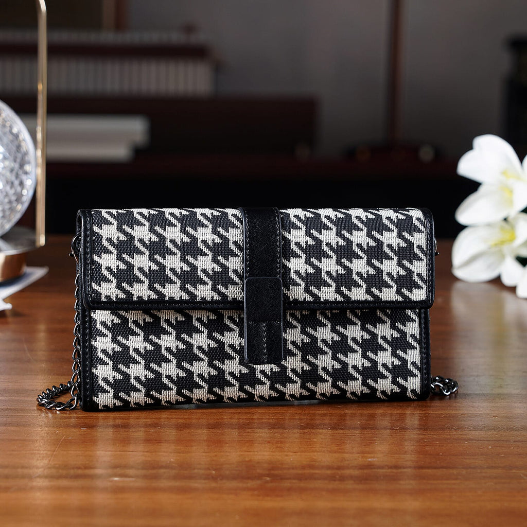 La Marey Genuine Leather Checkered Pattern RFID Crossbody Wallet  - Black_8245120_1