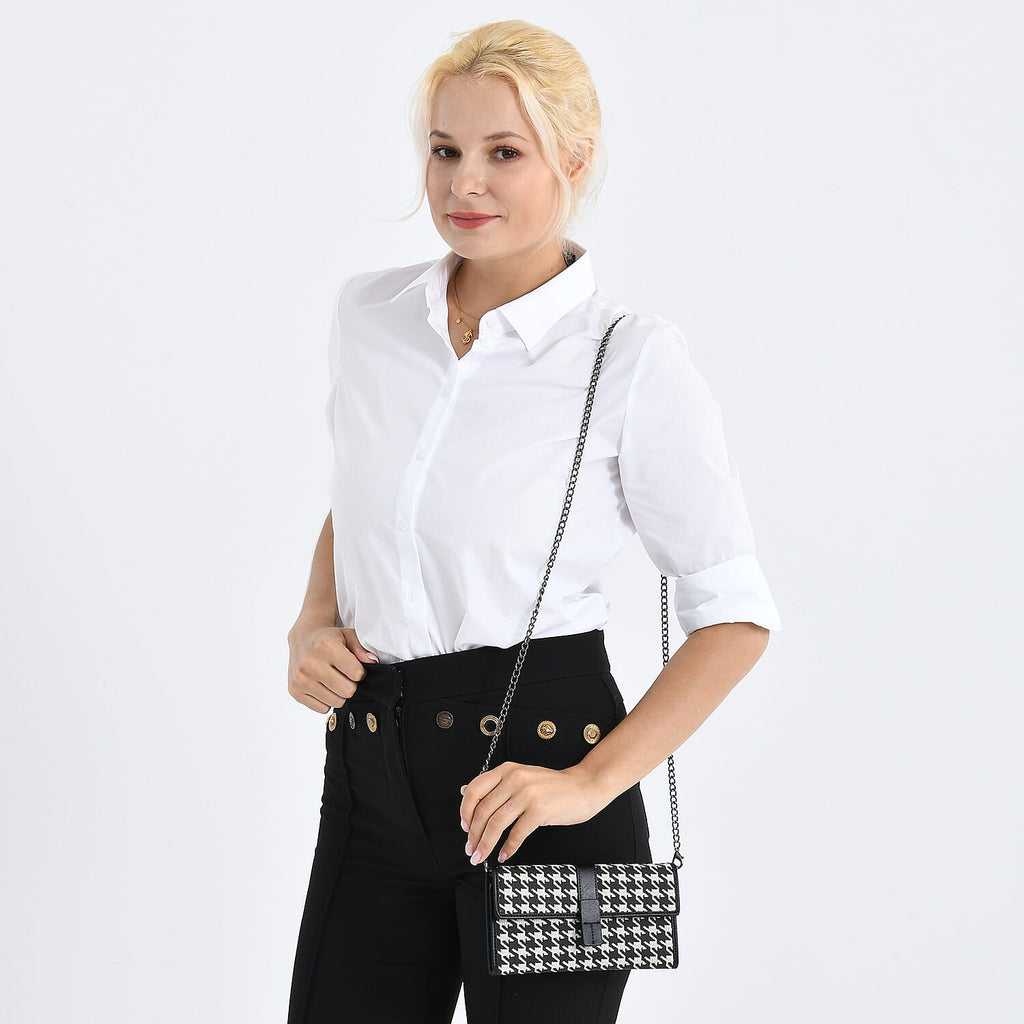 La Marey Genuine Leather Checkered Pattern RFID Crossbody Wallet  - Black_8245120_2
