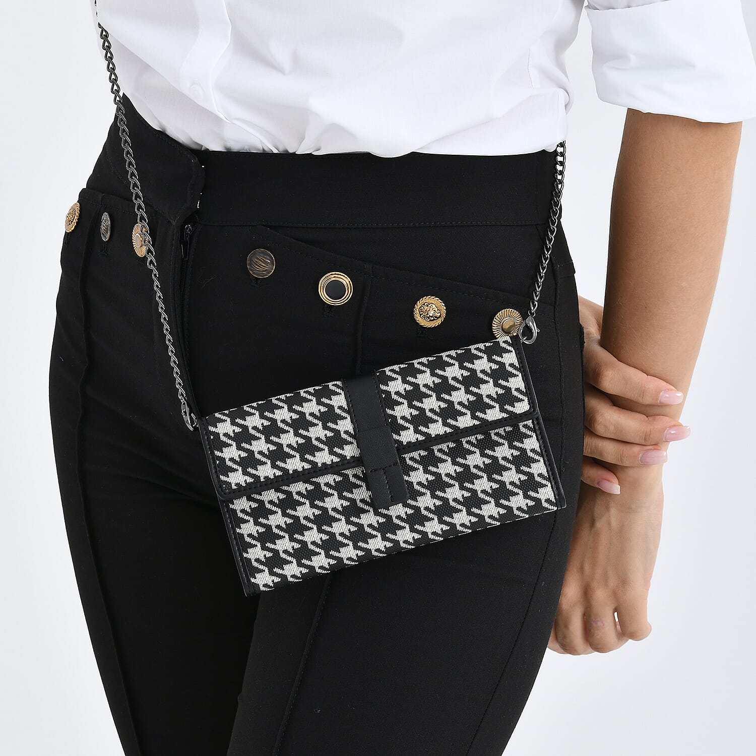 La Marey Genuine Leather Checkered Pattern RFID Crossbody Wallet  - Black V32514482 4