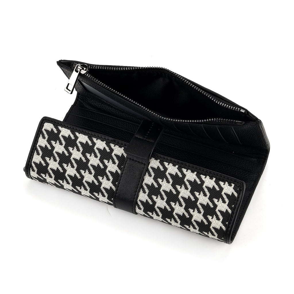 La Marey Genuine Leather Checkered Pattern RFID Crossbody Wallet  - Black_8245120_6