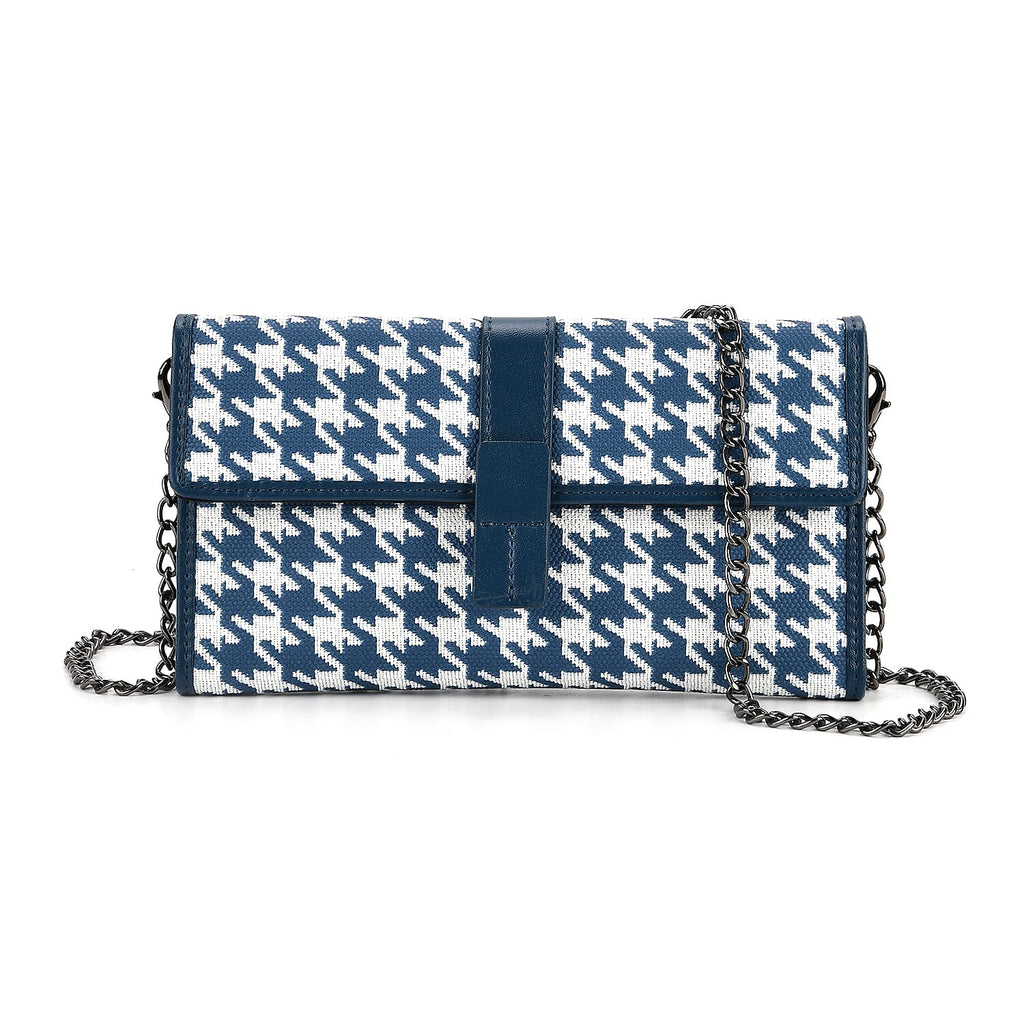 La Marey Genuine Leather Checkered Pattern RFID Crossbody Wallet  - Blue_8245121