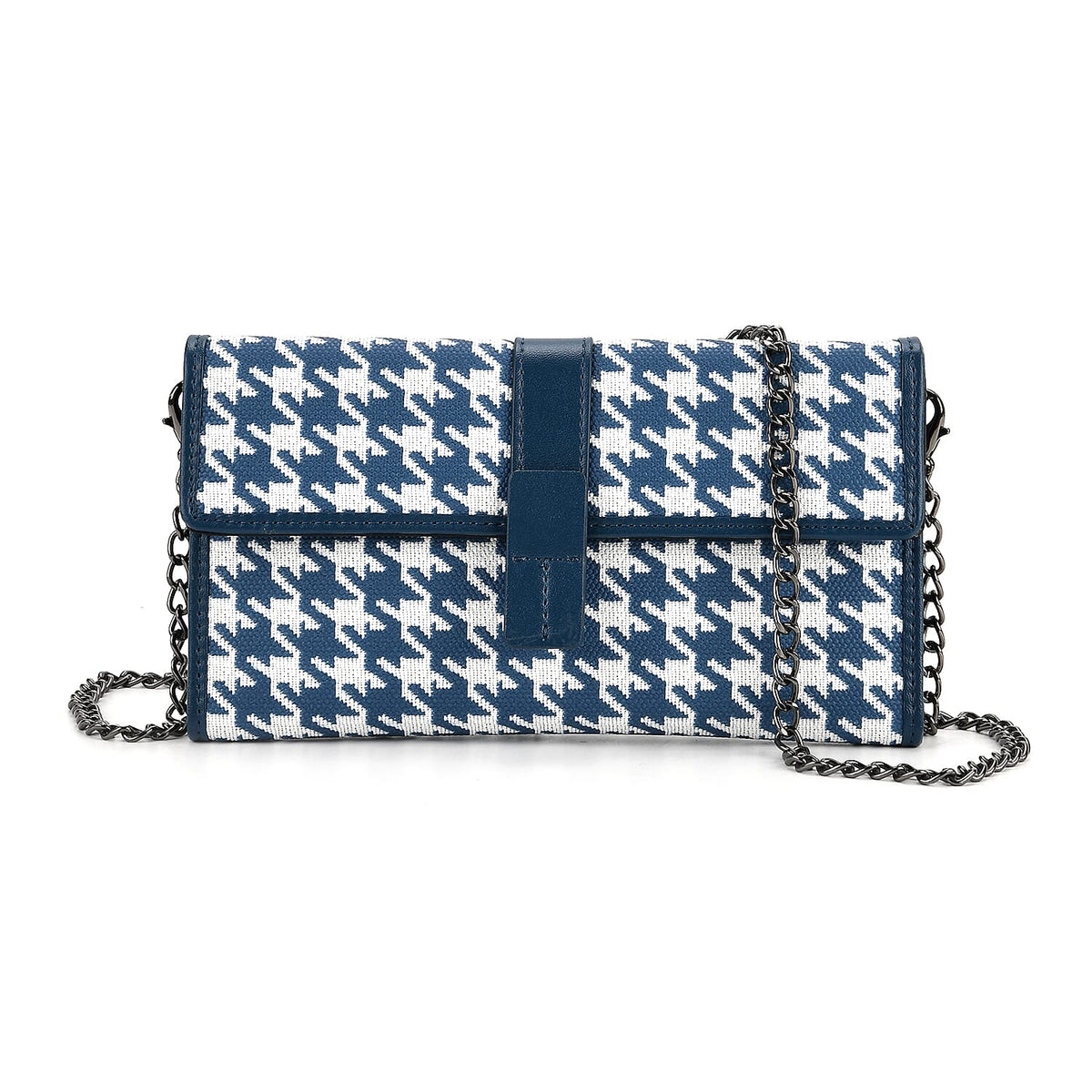 La Marey Genuine Leather Checkered Pattern RFID Crossbody Wallet  - Blue V32523645 0