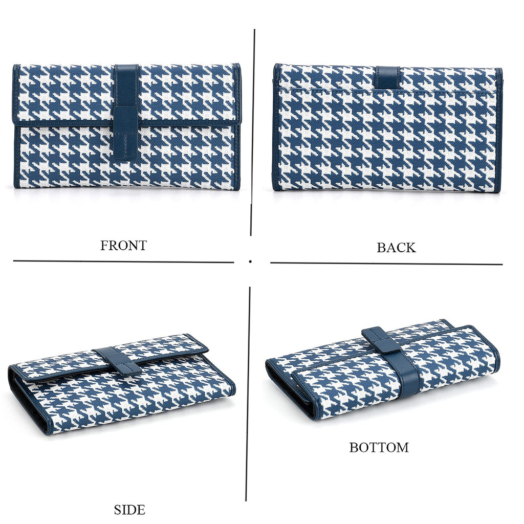 La Marey Genuine Leather Checkered Pattern RFID Crossbody Wallet  - Blue_8245121_4