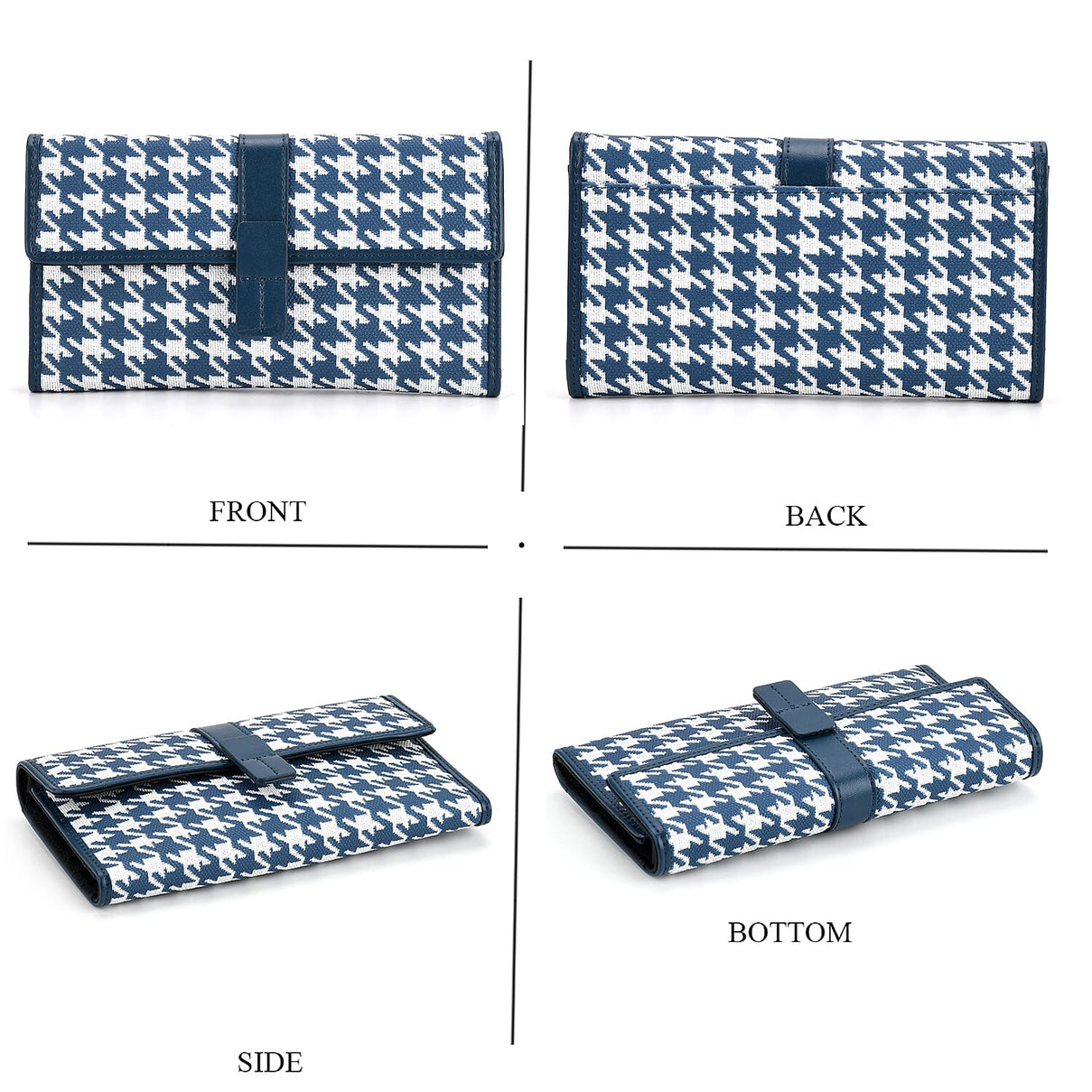 La Marey Genuine Leather Checkered Pattern RFID Crossbody Wallet  - Blue V32523645 5