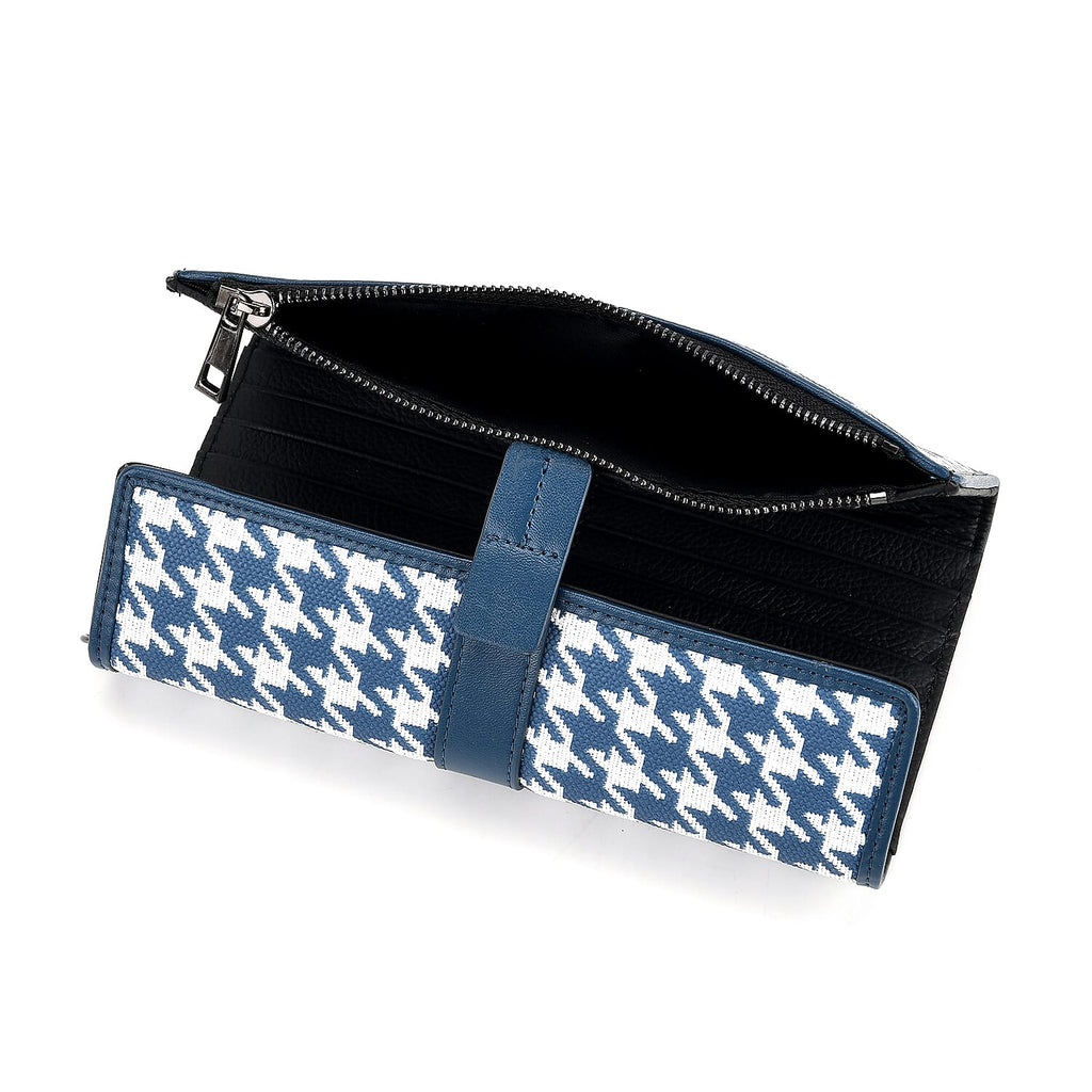 La Marey Genuine Leather Checkered Pattern RFID Crossbody Wallet  - Blue_8245121_6