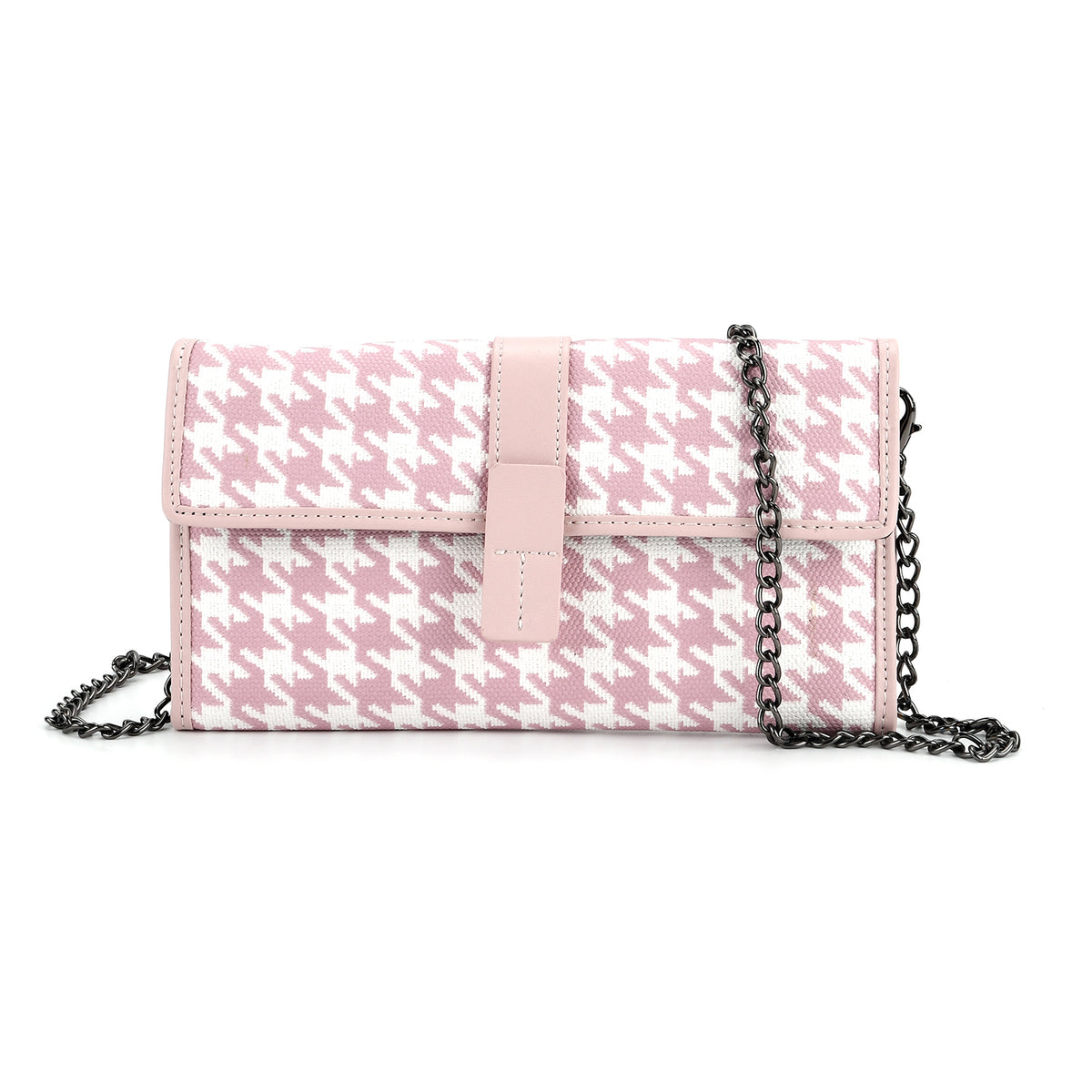 La Marey Genuine Leather Checkered Pattern RFID Crossbody Wallet  - Pink V32534385 0