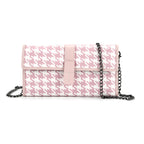 La Marey Genuine Leather Checkered Pattern RFID Crossbody Wallet  - Pink_8245124