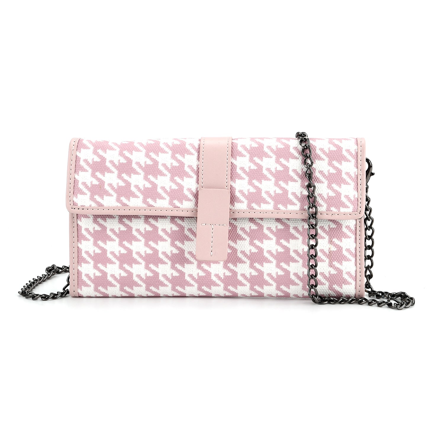 La Marey Genuine Leather Checkered Pattern RFID Crossbody Wallet  - Pink V32534385 0