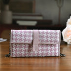 La Marey Genuine Leather Checkered Pattern RFID Crossbody Wallet  - Pink_8245124_1