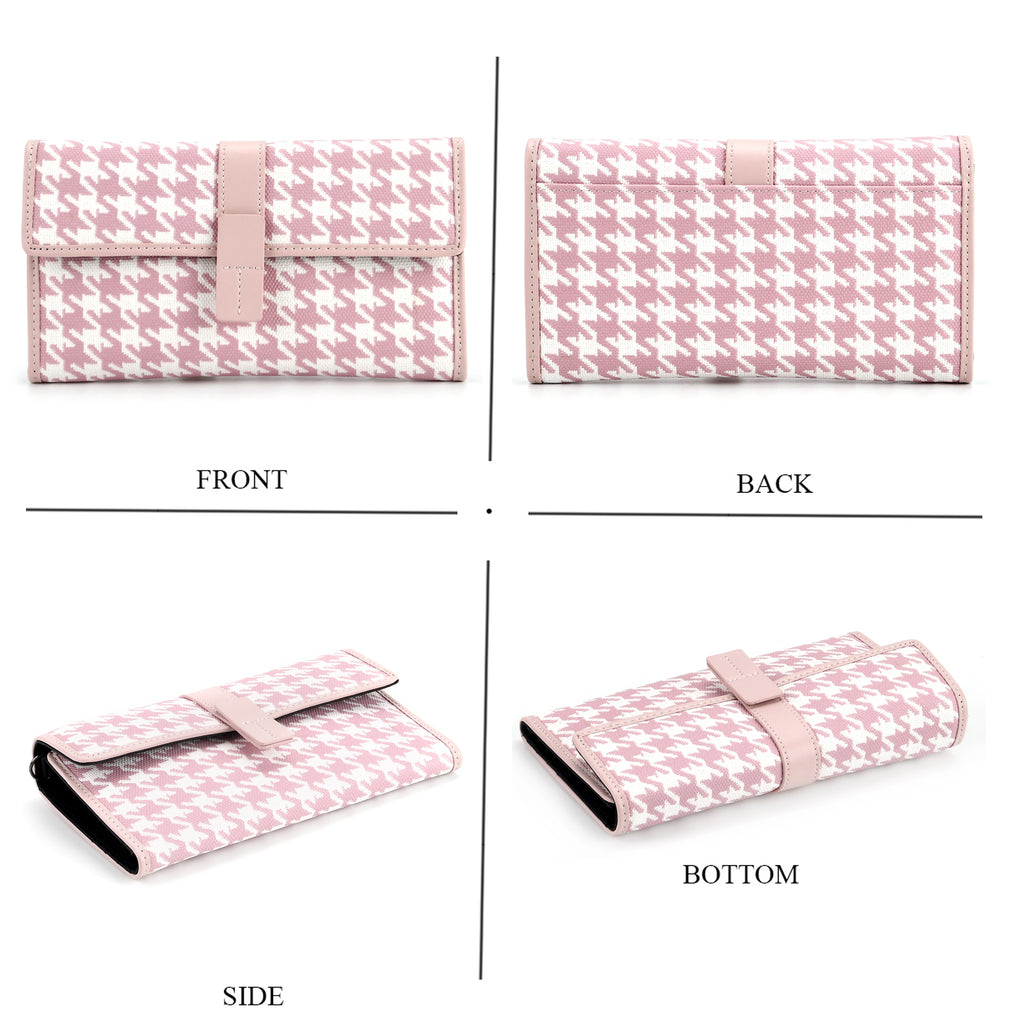 La Marey Genuine Leather Checkered Pattern RFID Crossbody Wallet  - Pink_8245124_4