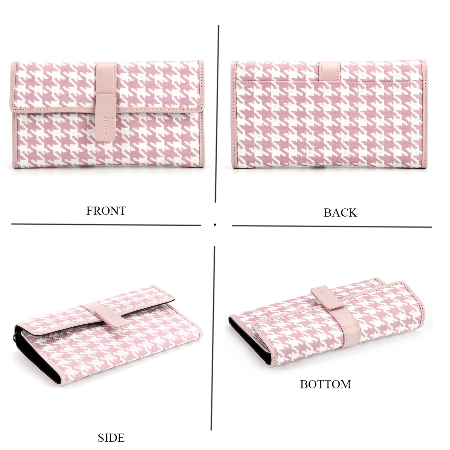La Marey Genuine Leather Checkered Pattern RFID Crossbody Wallet  - Pink V32534385 5