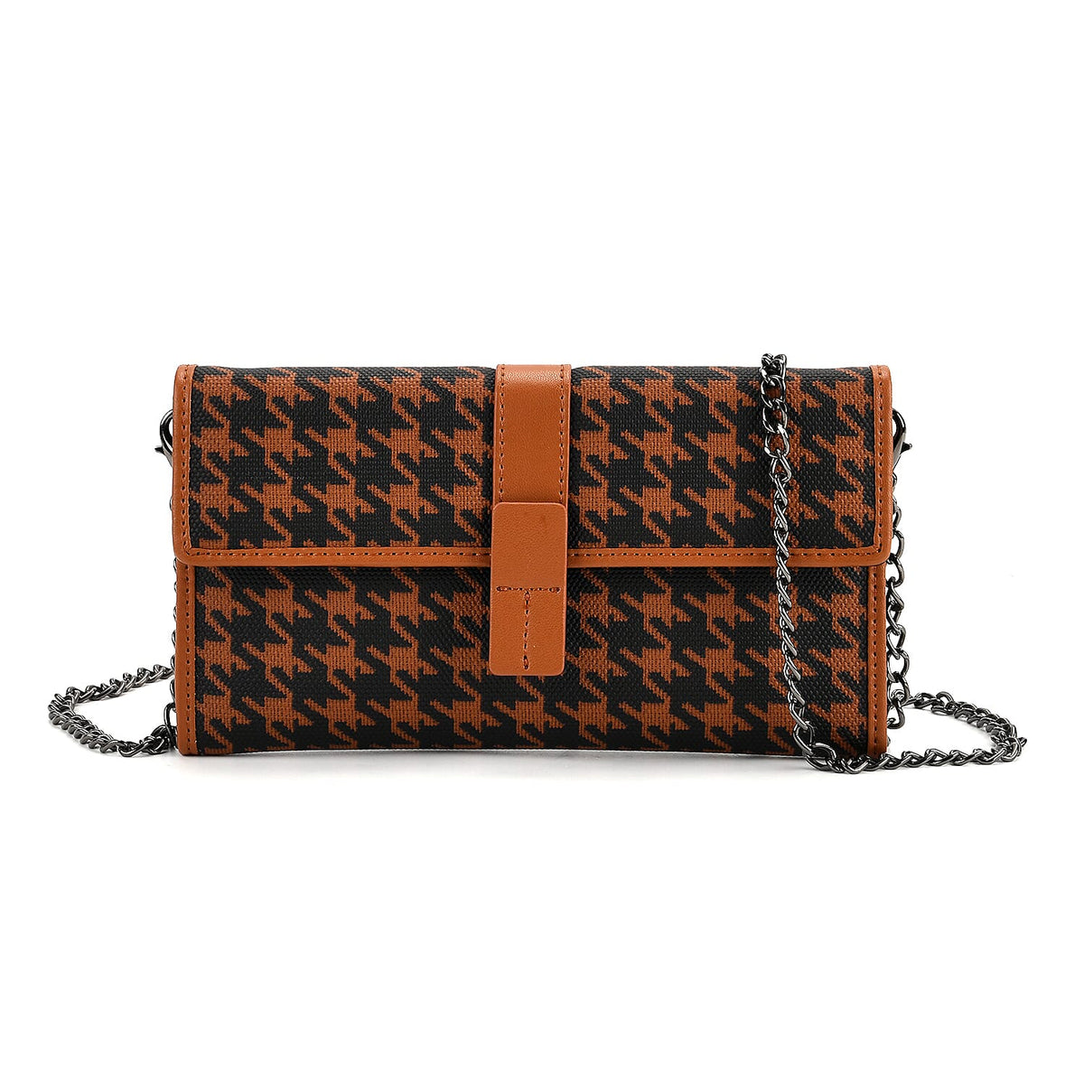 La Marey Genuine Leather Checkered Pattern RFID Crossbody Wallet  - Brown V32525742 0