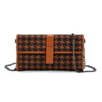 La Marey Genuine Leather Checkered Pattern RFID Crossbody Wallet  - Brown_8245125