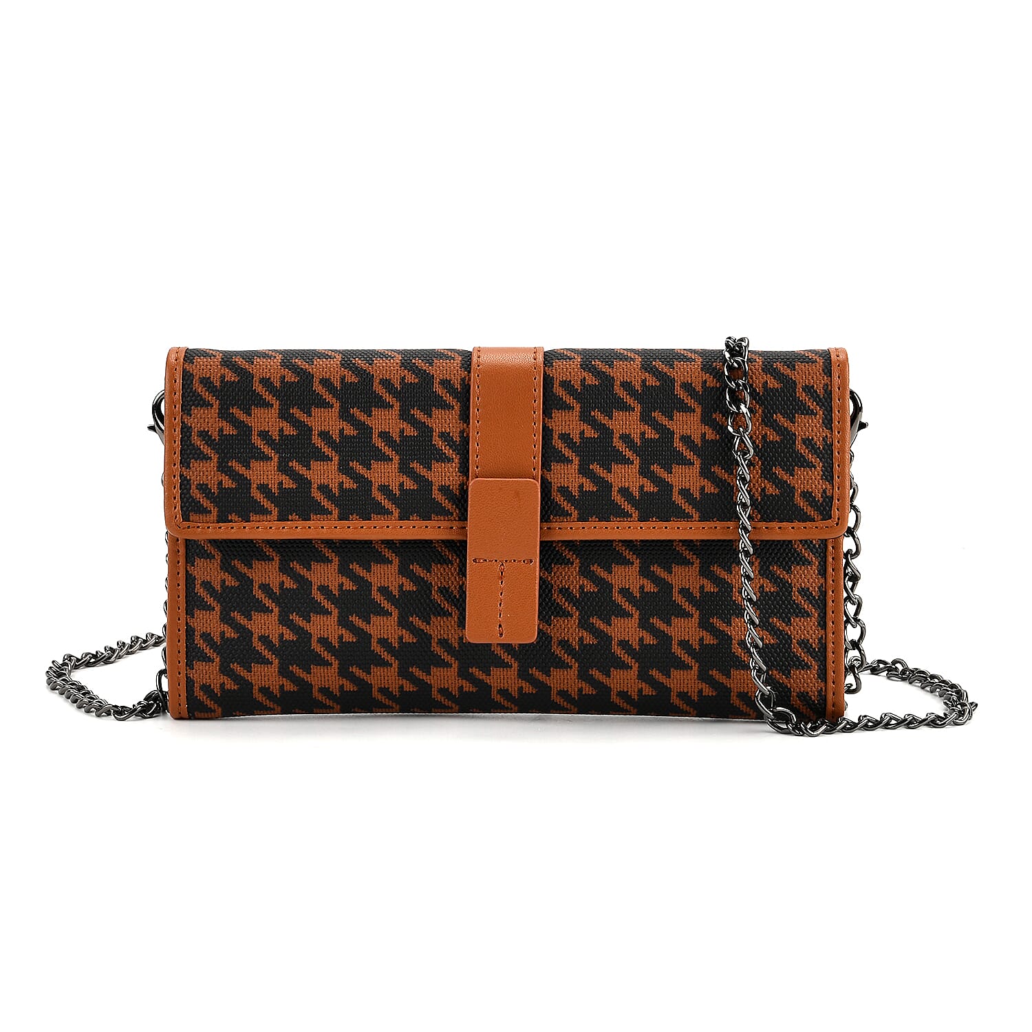 La Marey Genuine Leather Checkered Pattern RFID Crossbody Wallet  - Brown V32525742 0