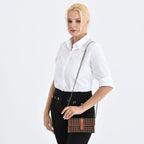 La Marey Genuine Leather Checkered Pattern RFID Crossbody Wallet  - Brown_8245125_2