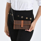 La Marey Genuine Leather Checkered Pattern RFID Crossbody Wallet  - Brown_8245125_3